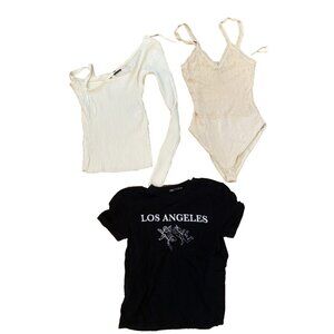 Zara Lace Bodysuit, Crop Top, Womens Size S/M Black, Ivory Lot of 3